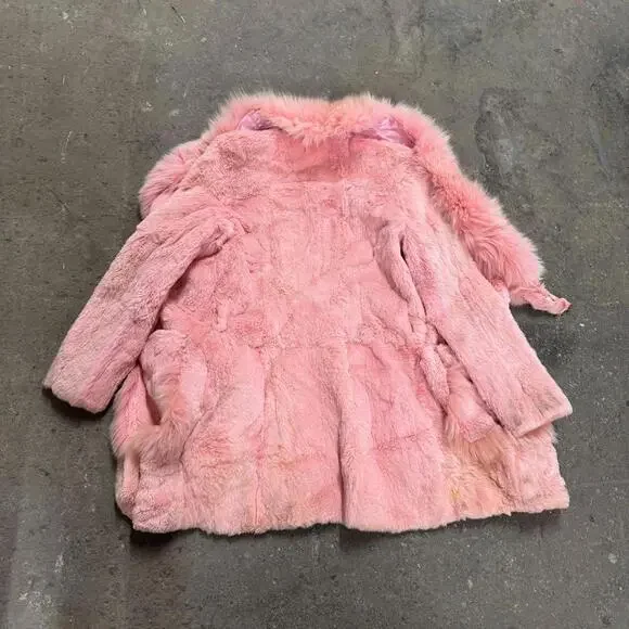 Vintage Pink Rabbit Fur Coat with Fox Fur Collar - Picture 6 of 6